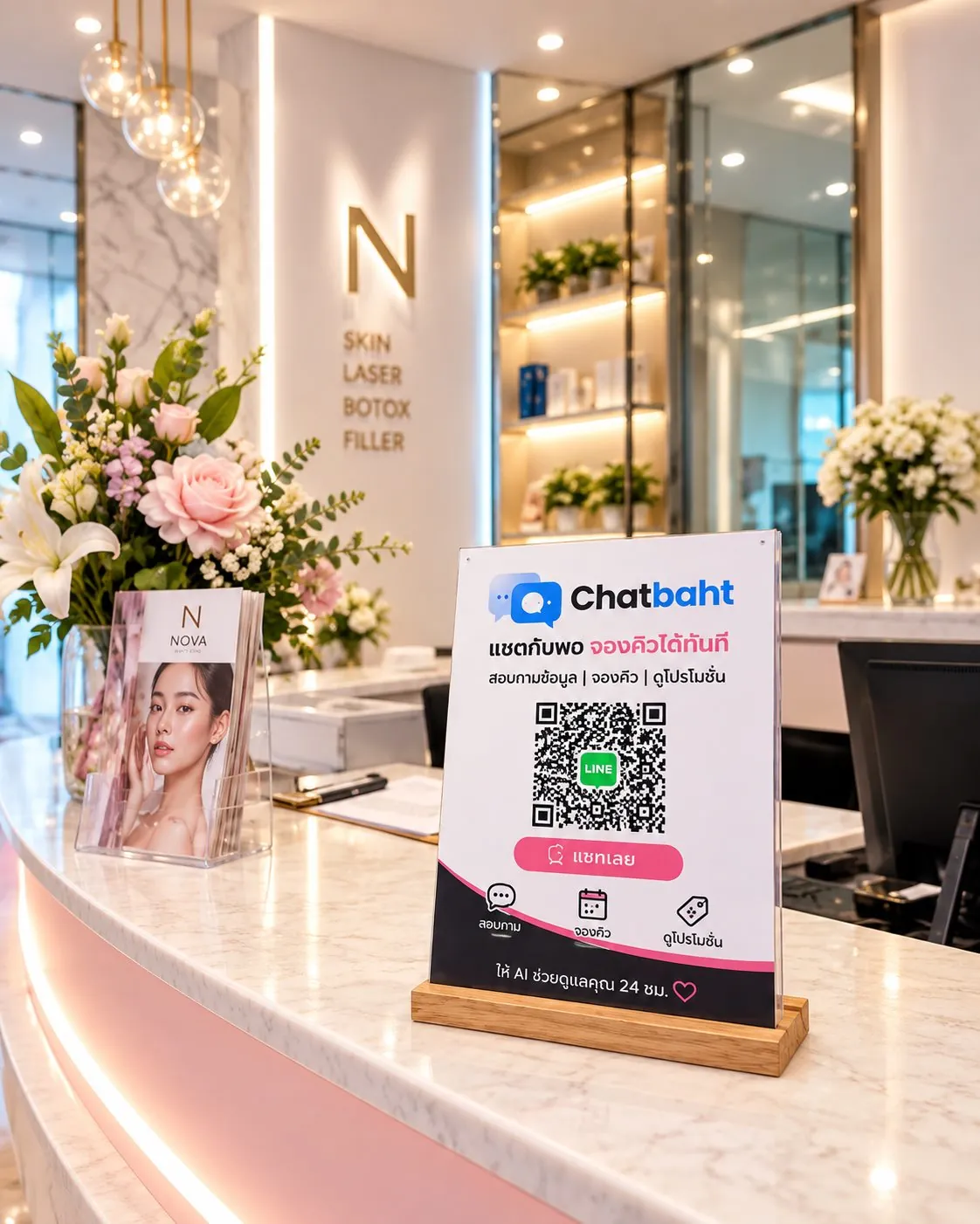 Counter with a scan-to-chat QR sign