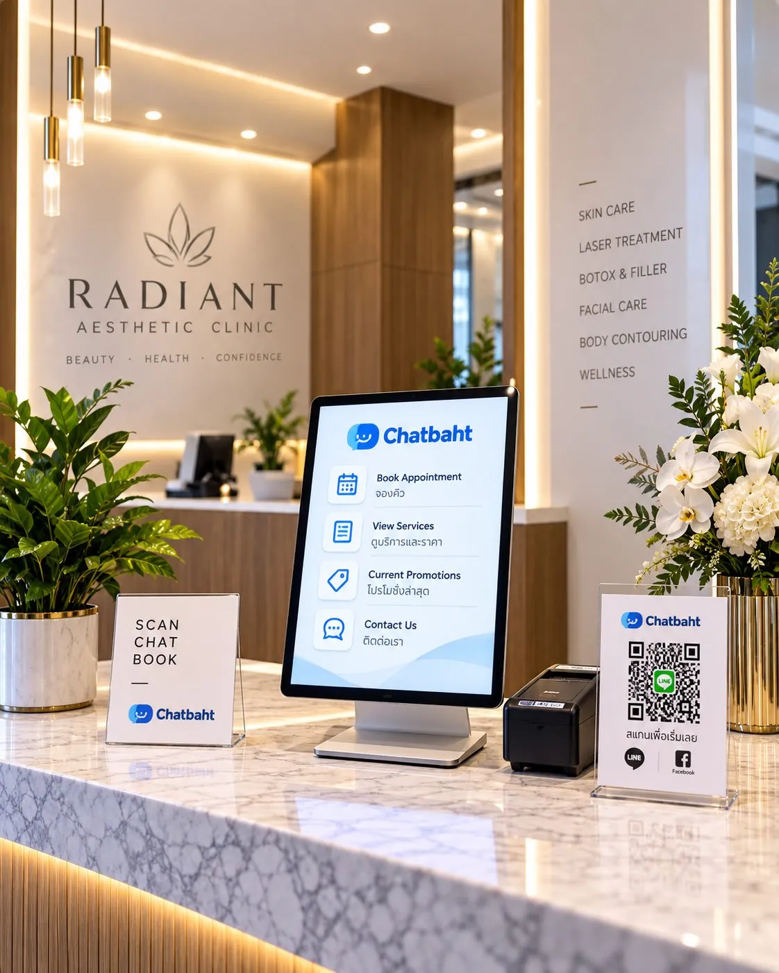 Front desk with Chatbaht booking screen